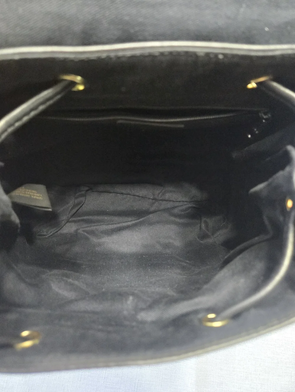 Vintage Liz Claiborne Black Leather Mini Backpack Gold LC Zipper Pulls